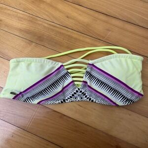 Rip Curl Neon Yellow Tribal Geometric Strappy Bandeau Bikini Top Multi Strap